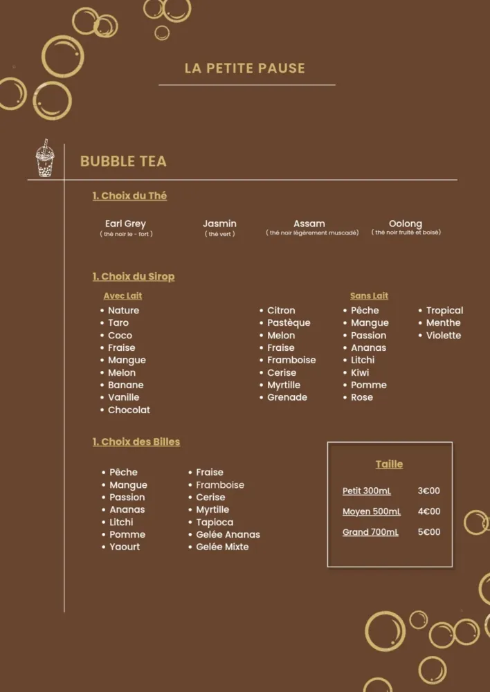 menu bubble tea