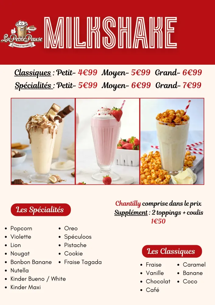 Carte des milkshakes