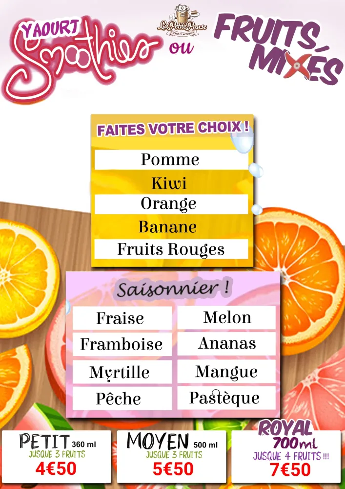 carte des smoothies