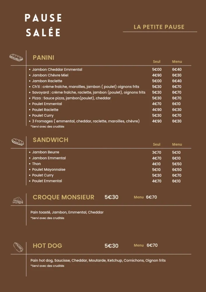 Carte sandwichs et paninis